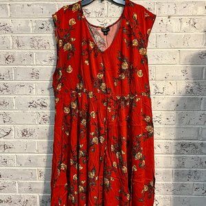 Torrid Women's Size 2 18/20 Deep Orange Red Dress with Yellow flowers